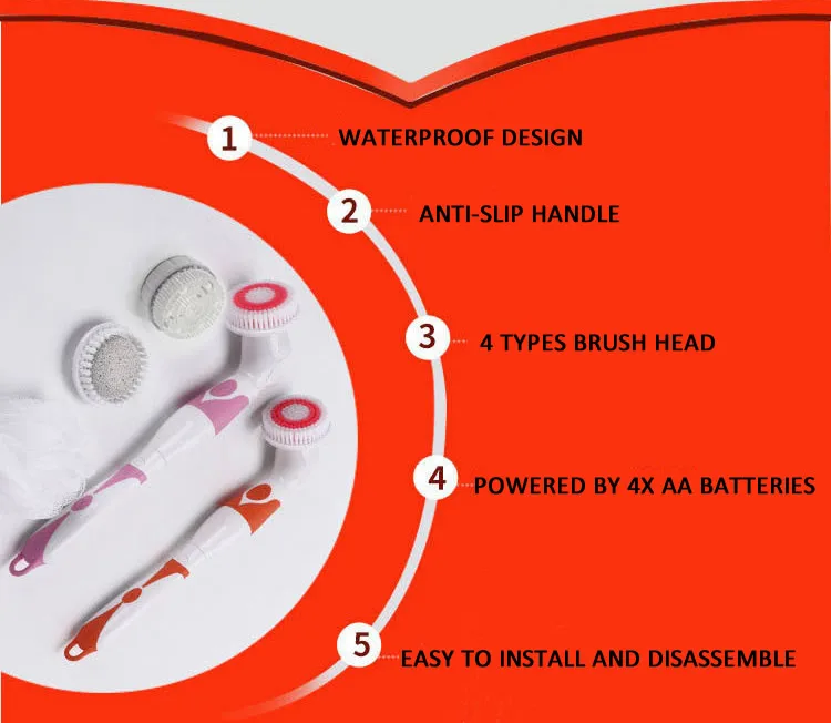 Cepillo de ba&ntilde;o el&eacute;ctrico 4 en 1, cepillo de limpieza corporal impermeable con mango largo, masaje, ducha en casa, sistema de Spa limpio, cuidado de la salud, nuevo