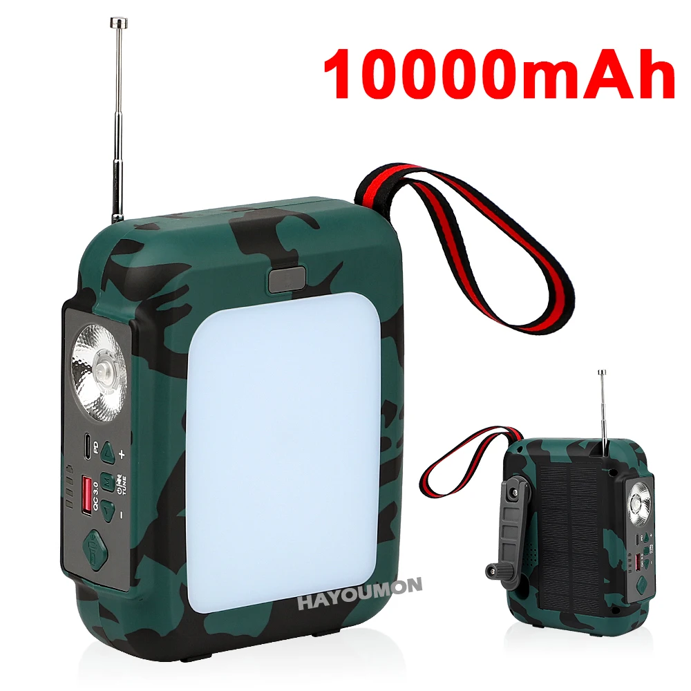 Radio Solar de emergencia port&aacute;til, manivela de carga, Banco de energ&iacute;a de 10000mAh, Radio multibanda FM, linterna LED, altavoz BT