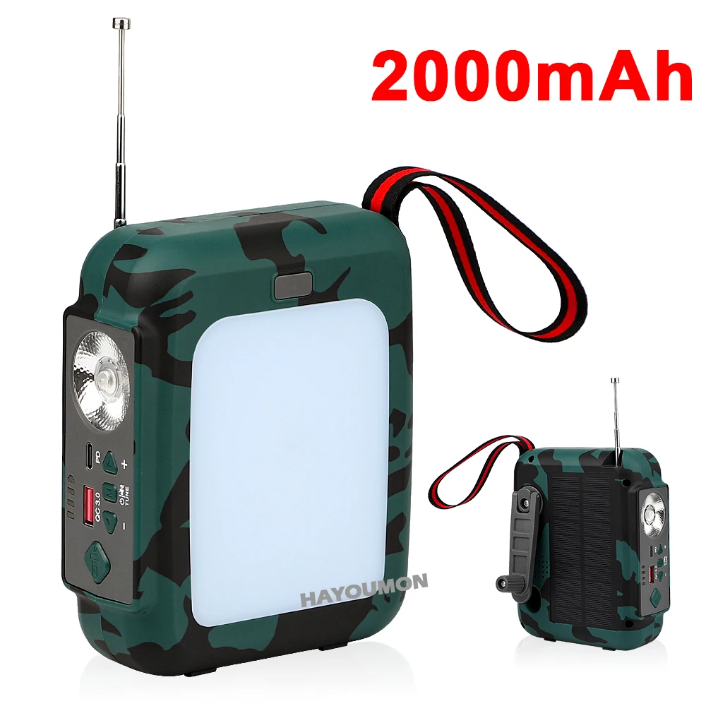 Radio Solar de emergencia port&aacute;til, manivela de carga, Banco de energ&iacute;a de 10000mAh, Radio multibanda FM, linterna LED, altavoz BT