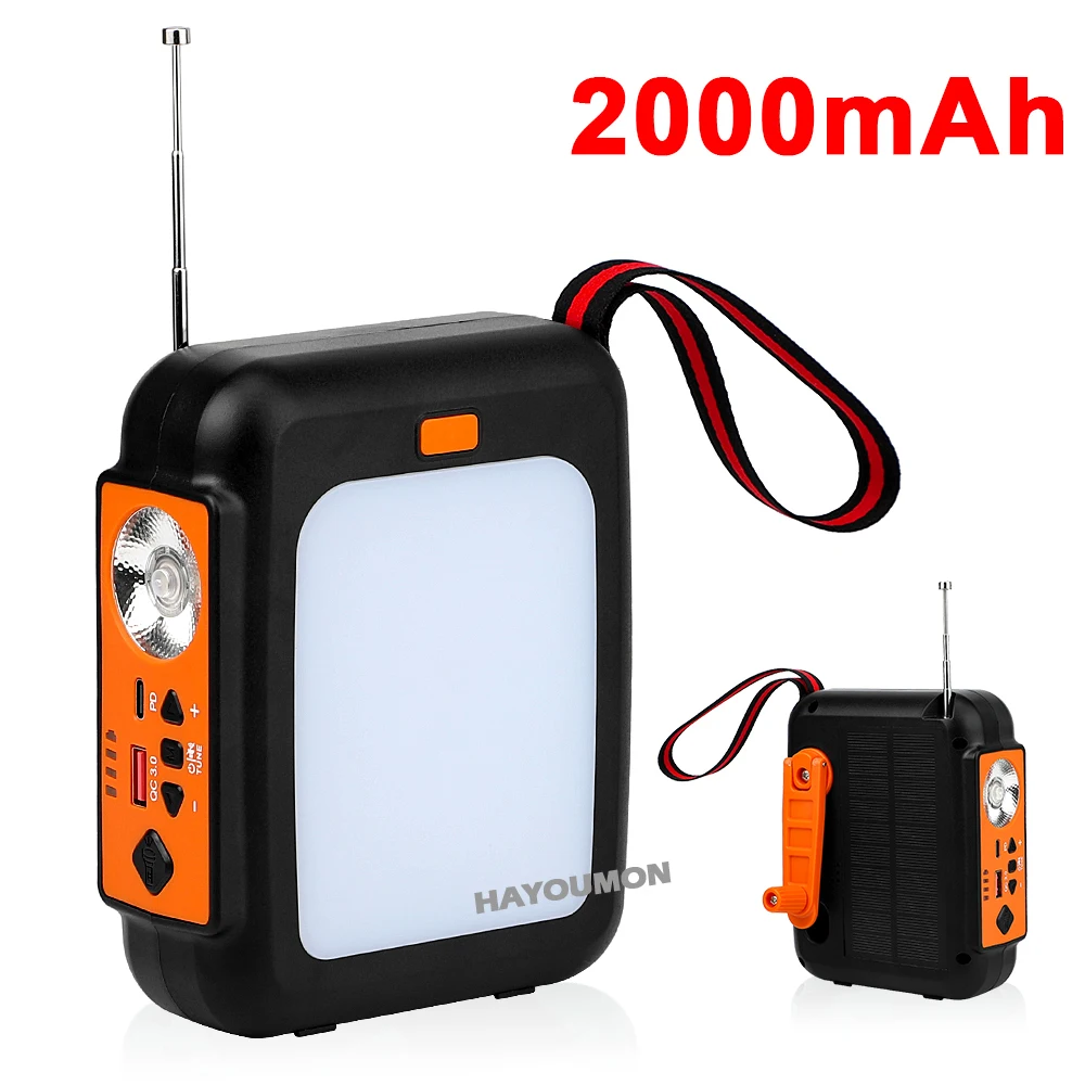 Radio Solar de emergencia port&aacute;til, manivela de carga, Banco de energ&iacute;a de 10000mAh, Radio multibanda FM, linterna LED, altavoz BT