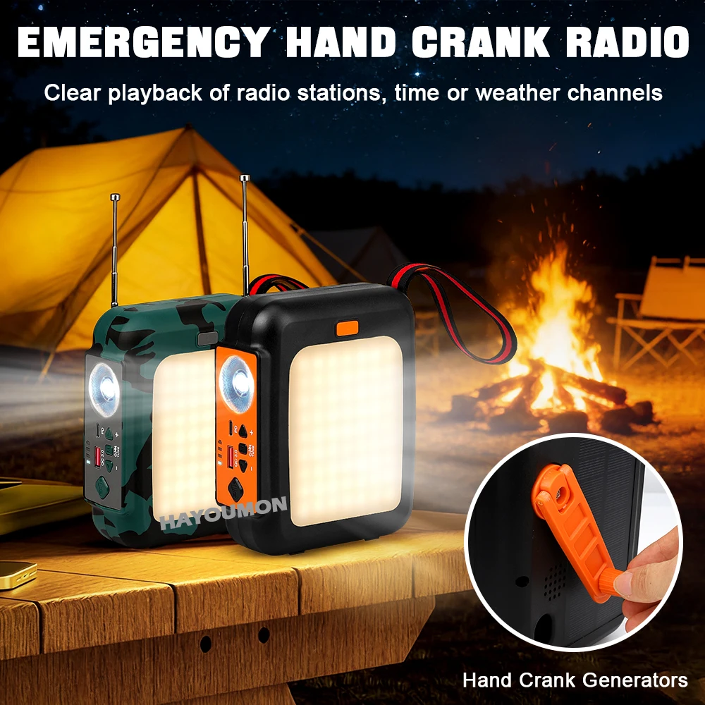 Radio Solar de emergencia port&aacute;til, manivela de carga, Banco de energ&iacute;a de 10000mAh, Radio multibanda FM, linterna LED, altavoz BT