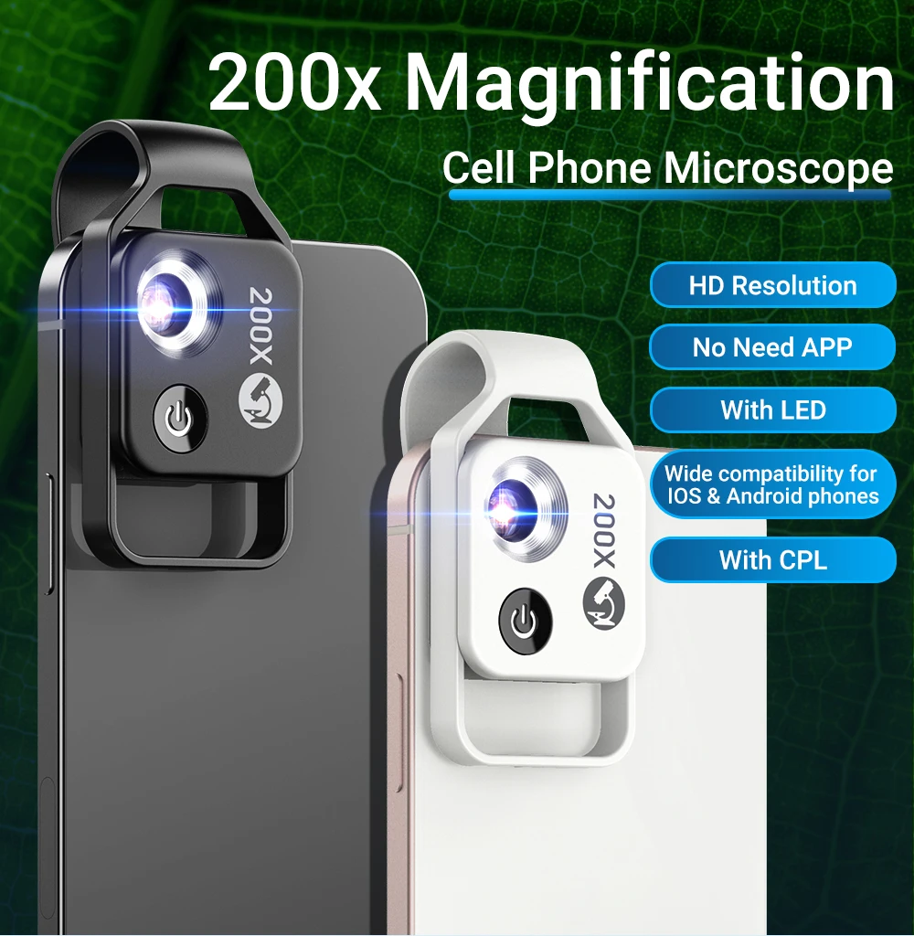 APEXEL-lente de microscopio 200X para tel&eacute;fono m&oacute;vil, lente Macro con filtro CPL, luz LED, c&aacute;mara HD, lente de aumento, accesorios para tel&eacute;fono