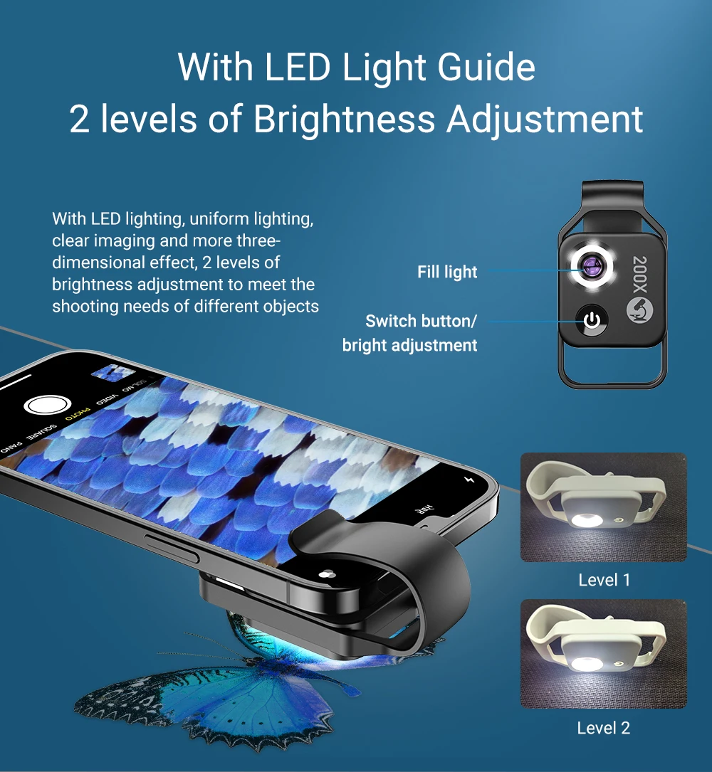 APEXEL-lente de microscopio 200X para tel&eacute;fono m&oacute;vil, lente Macro con filtro CPL, luz LED, c&aacute;mara HD, lente de aumento, accesorios para tel&eacute;fono