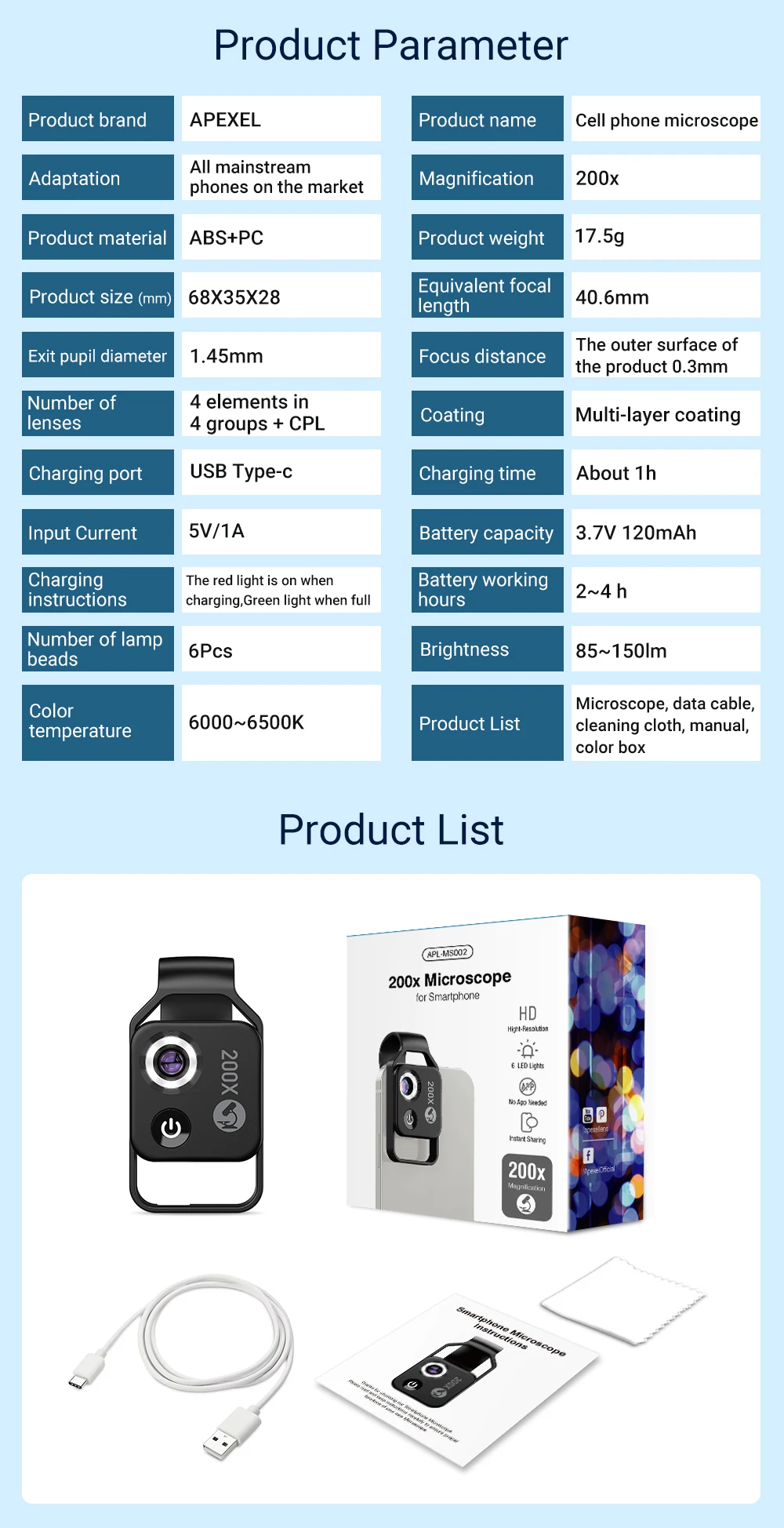 APEXEL-lente de microscopio 200X para tel&eacute;fono m&oacute;vil, lente Macro con filtro CPL, luz LED, c&aacute;mara HD, lente de aumento, accesorios para tel&eacute;fono