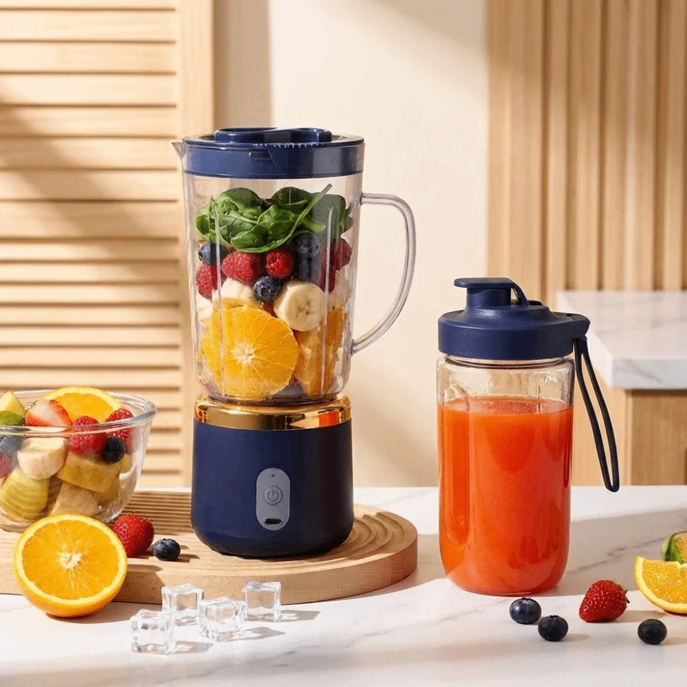 Exprimidor el&eacute;ctrico de doble vaso, capacidad de 700Ml, cuchillas afiladas, exprimidor port&aacute;til, f&aacute;cil de desmontar, tama&ntilde;o compacto, licuadora para batidos, uso en gimnasio
