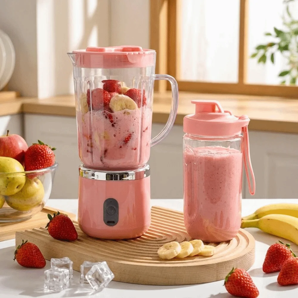 Exprimidor el&eacute;ctrico de doble vaso, capacidad de 700Ml, cuchillas afiladas, exprimidor port&aacute;til, f&aacute;cil de desmontar, tama&ntilde;o compacto, licuadora para batidos, uso en gimnasio