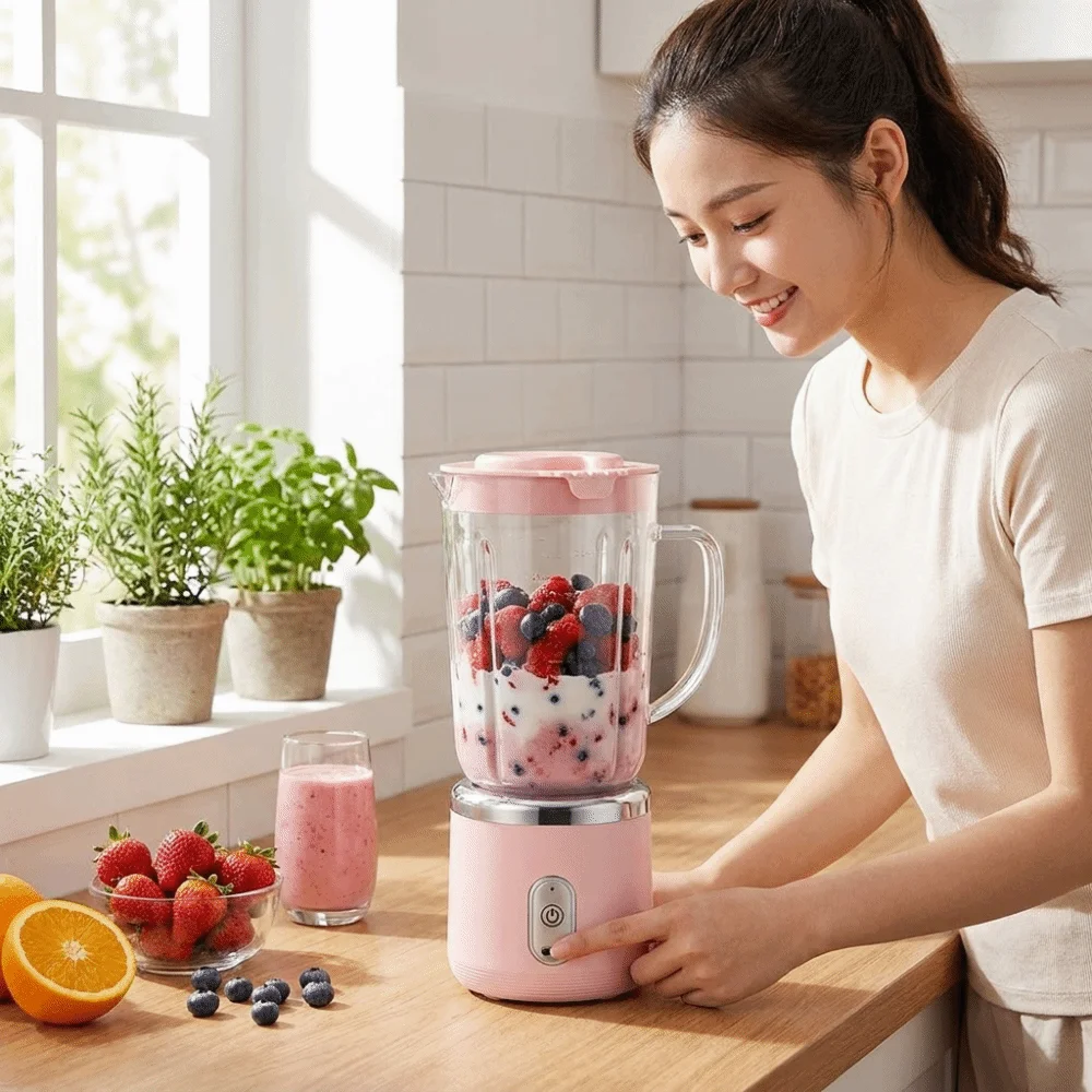 Exprimidor el&eacute;ctrico de doble vaso, capacidad de 700Ml, cuchillas afiladas, exprimidor port&aacute;til, f&aacute;cil de desmontar, tama&ntilde;o compacto, licuadora para batidos, uso en gimnasio