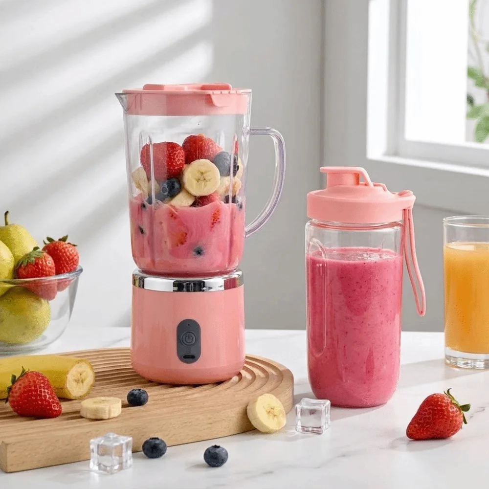 Exprimidor el&eacute;ctrico de doble vaso, capacidad de 700Ml, cuchillas afiladas, exprimidor port&aacute;til, f&aacute;cil de desmontar, tama&ntilde;o compacto, licuadora para batidos, uso en gimnasio