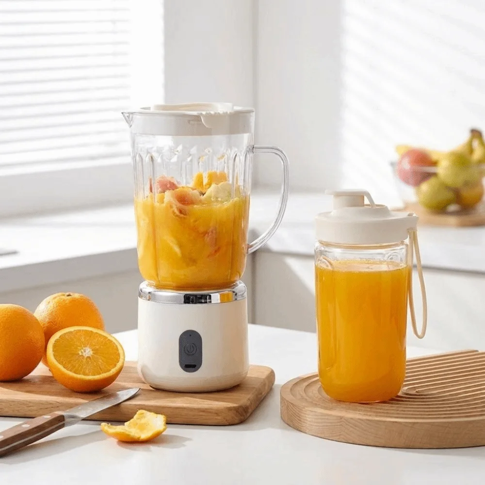 Exprimidor el&eacute;ctrico de doble vaso, capacidad de 700Ml, cuchillas afiladas, exprimidor port&aacute;til, f&aacute;cil de desmontar, tama&ntilde;o compacto, licuadora para batidos, uso en gimnasio