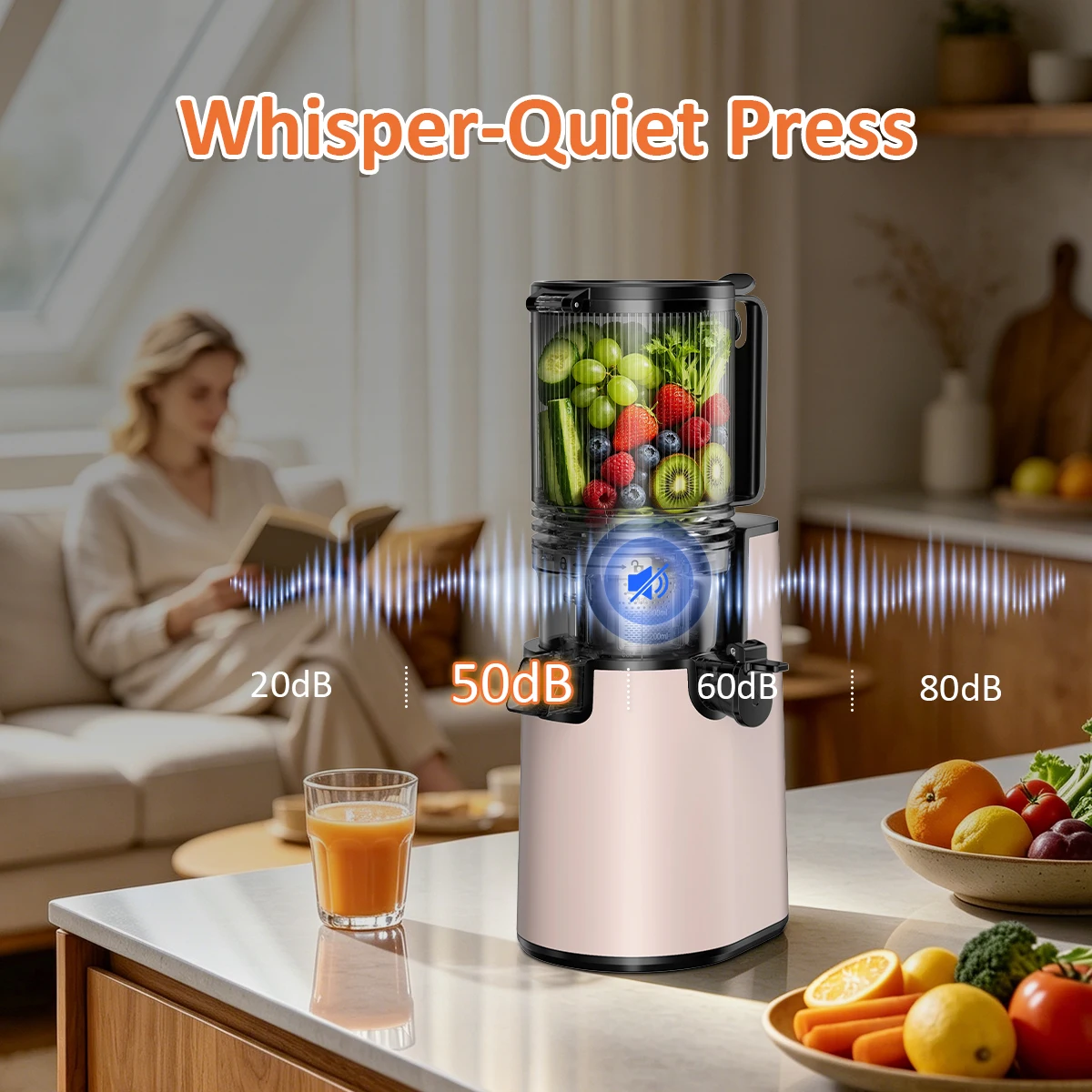 Extractor de jugo de prensado en fr&iacute;o y masticaci&oacute;n lenta, extractor de jugo de frutas enteras con tolva de alimentaci&oacute;n extra ancha de 5,4 pulgadas, extractor de jugo de prensado en fr&iacute;o silencioso y