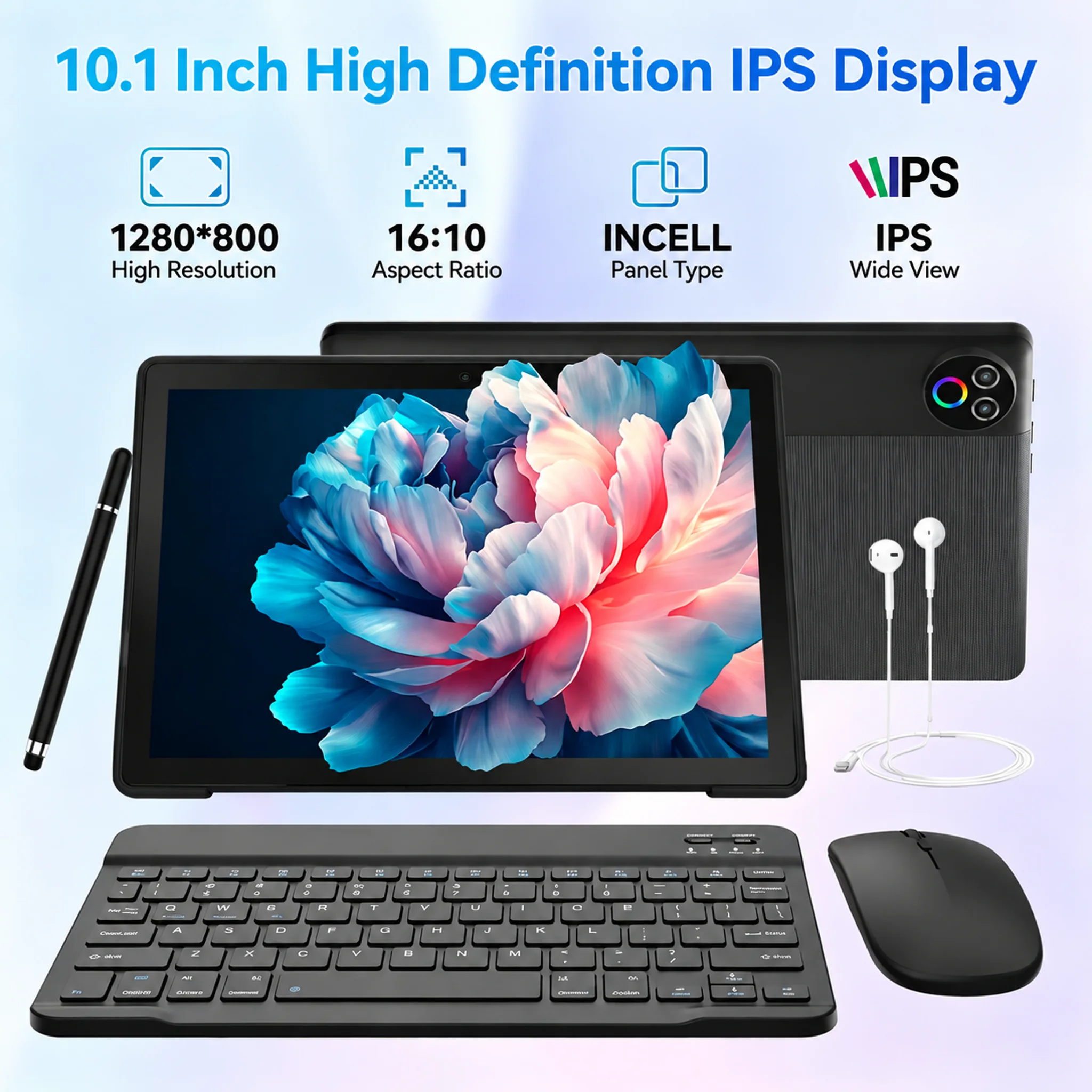 Tablet PC Android 16 de 10.1 pulgadas, incluye l&aacute;piz &oacute;ptico, teclado, rat&oacute;n y auriculares, 20GB (3+17 expansi&oacute;n) de RAM, 64GB de ROM, procesador de cinco n&uacute;cleos A333, WiFi6, Widevine L1, 6000mAh, des