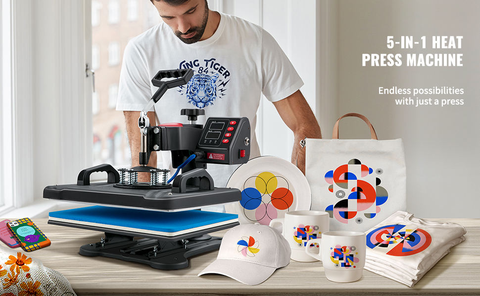 SucceBuy-m&aacute;quina de prensado en caliente 5 en 1, impresora de transferencia por sublimaci&oacute;n de concha de 12x15 pulgadas, Control Digital preciso de temperatura