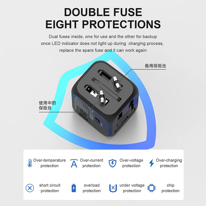 Adaptador de Viaje Universal, Convertidor de Enchufes, UE, EE. UU. UU., Reino Unido, Australia, Todo en Uno, Cargador Internacional de Pared para Tel&eacute;fono Inteligente y Port&aacute;til