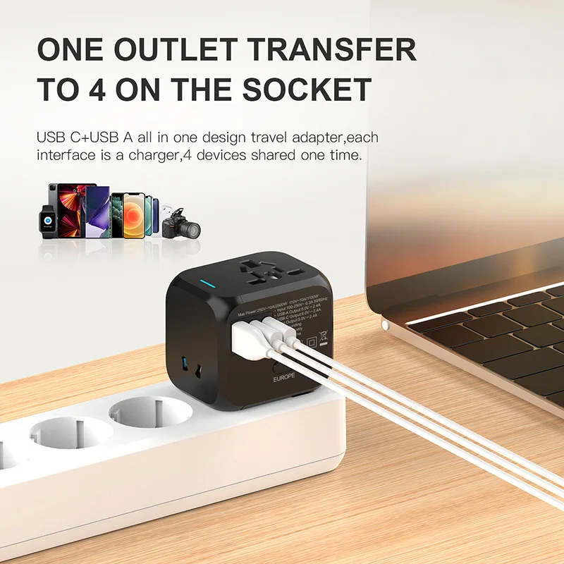 Adaptador de Viaje Universal, Convertidor de Enchufes, UE, EE. UU. UU., Reino Unido, Australia, Todo en Uno, Cargador Internacional de Pared para Tel&eacute;fono Inteligente y Port&aacute;til