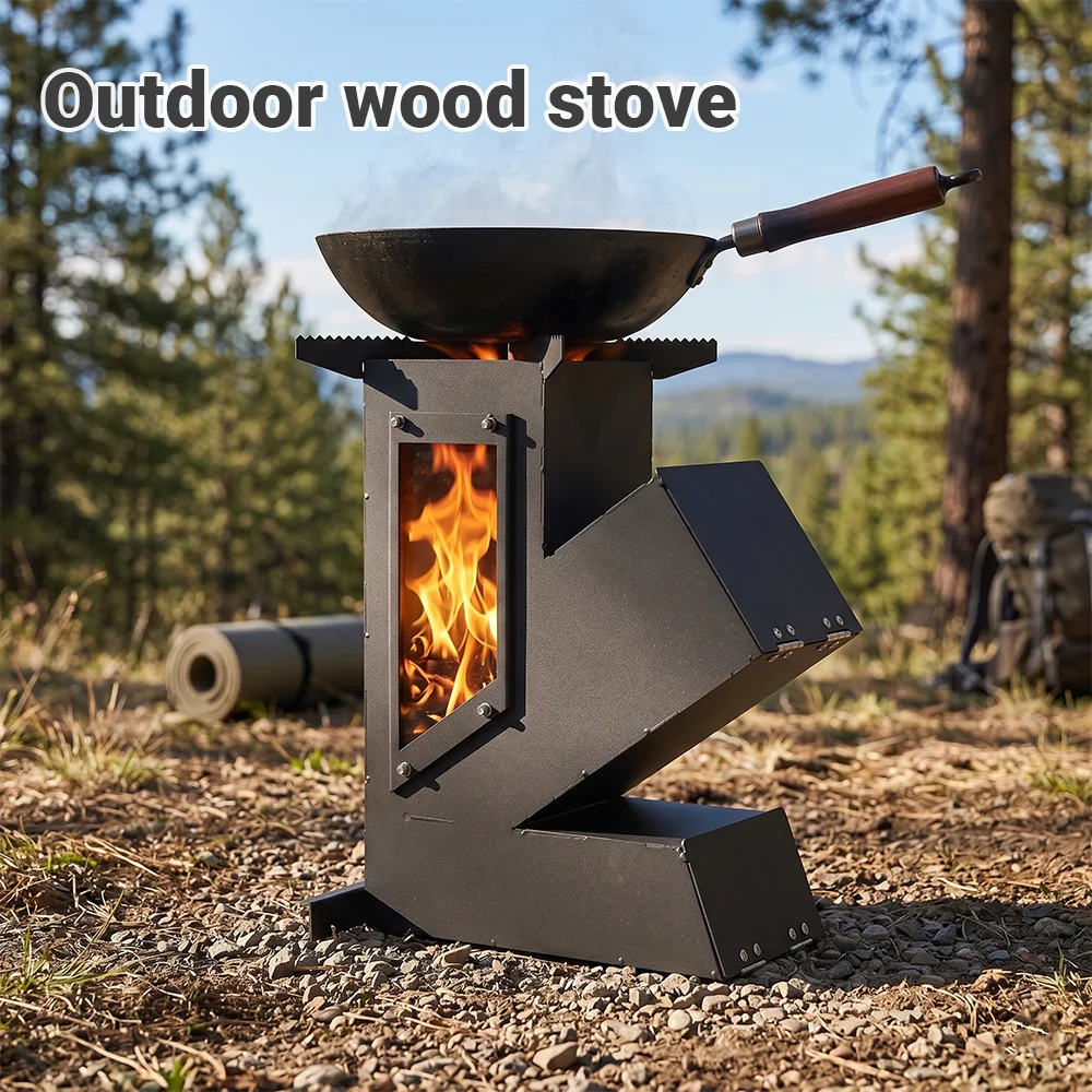 Estufa de le&ntilde;a port&aacute;til Pandatour de acero inoxidable para cocinar al aire libre, estufa de camping para calentar y cocinar.