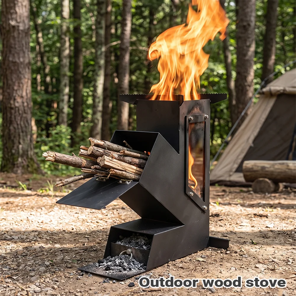 Estufa de le&ntilde;a port&aacute;til Pandatour de acero inoxidable para cocinar al aire libre, estufa de camping para calentar y cocinar.