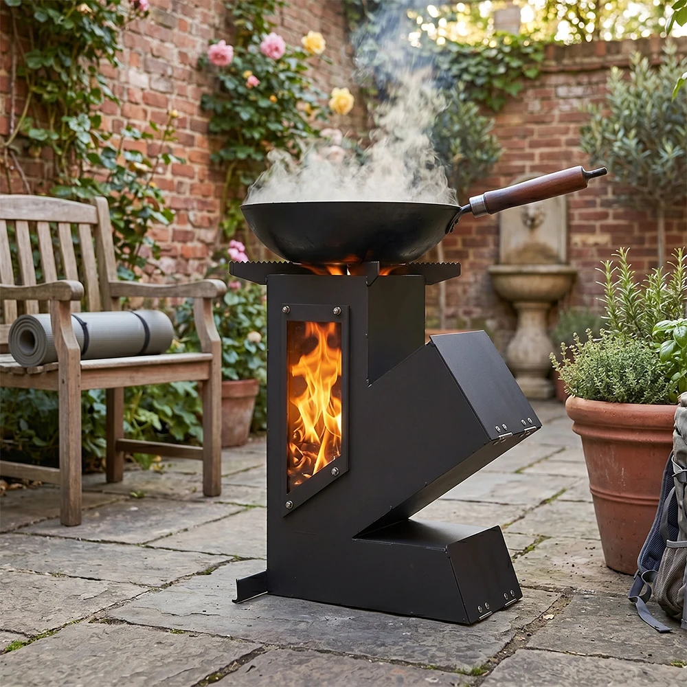 Estufa de le&ntilde;a port&aacute;til Pandatour de acero inoxidable para cocinar al aire libre, estufa de camping para calentar y cocinar.