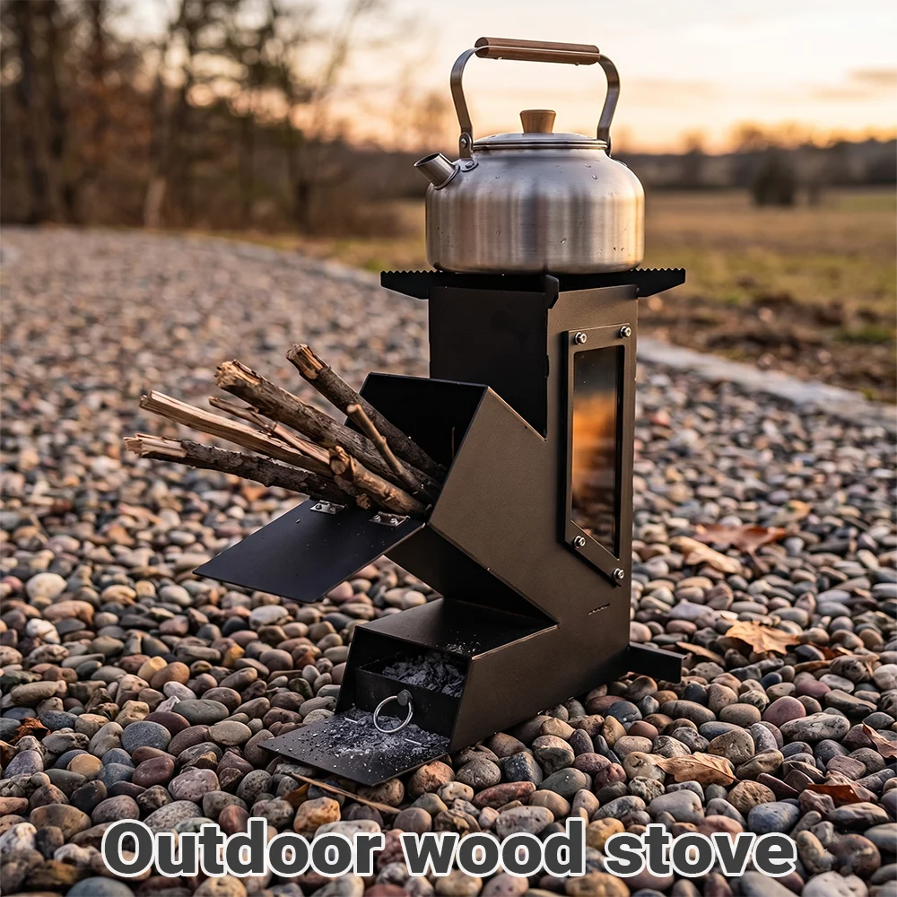 Estufa de le&ntilde;a port&aacute;til Pandatour de acero inoxidable para cocinar al aire libre, estufa de camping para calentar y cocinar.