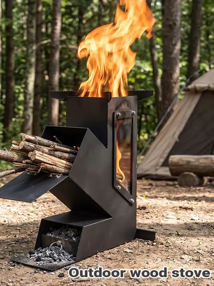 Estufa de le&ntilde;a port&aacute;til Pandatour de acero inoxidable para cocinar al aire libre, estufa de camping para calentar y cocinar.
