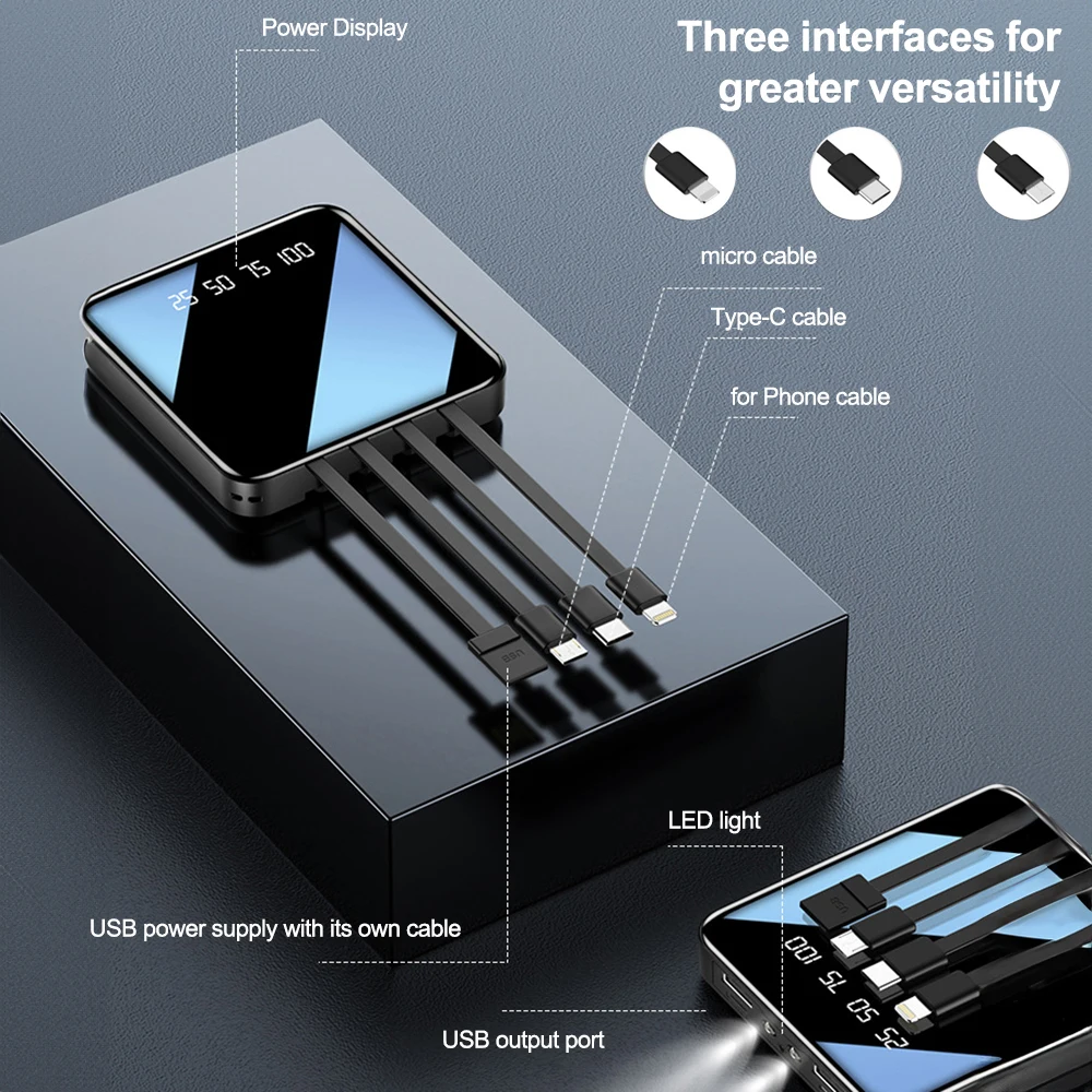 Caja de cargador de bater&iacute;a 3*18650, Kits de bricolaje port&aacute;tiles, caja de Banco de energ&iacute;a de 5W con pantalla LCD, luz Led, 4 cables de carga para cargador de tel&eacute;fono