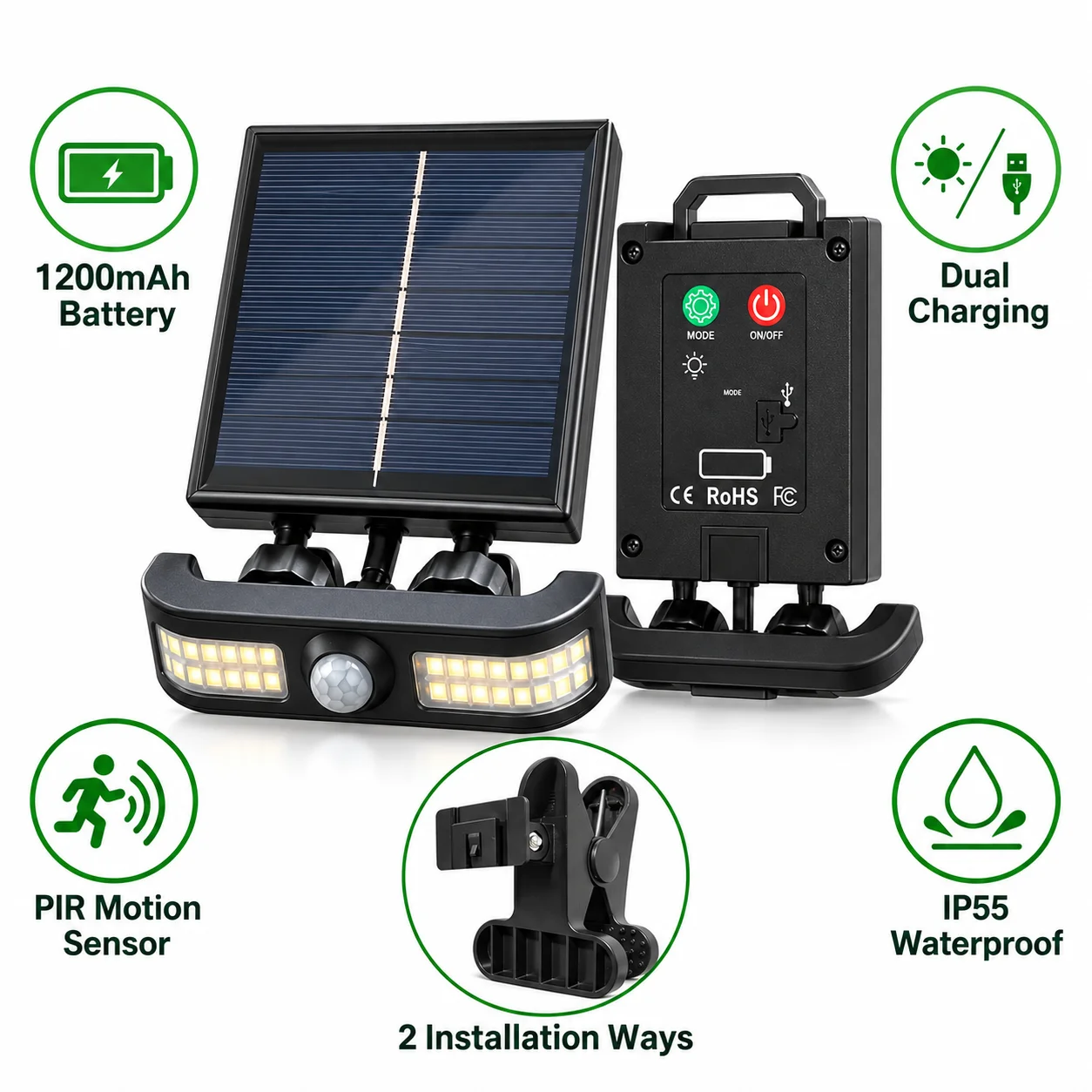 1 paquete de luces solares inteligentes con sensor de movimiento, resistentes al agua (IP55), con 3 modos de funcionamiento, ideales para interiores, exteriores, jardines, garajes, acampadas y como l&aacute;