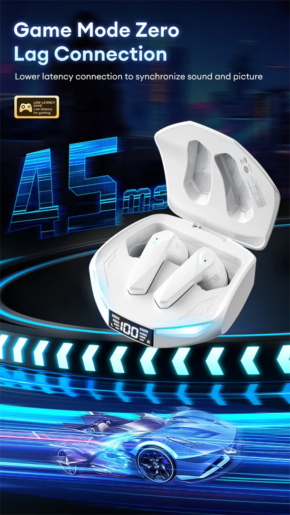 Auriculares para Juegos Lenovo XT53 con Pantalla LED Digital, Auriculares Deportivos Inal&aacute;mbricos, Llamadas HD, Baja Latencia, Resistentes al Agua, GM2 Pro Actualizados