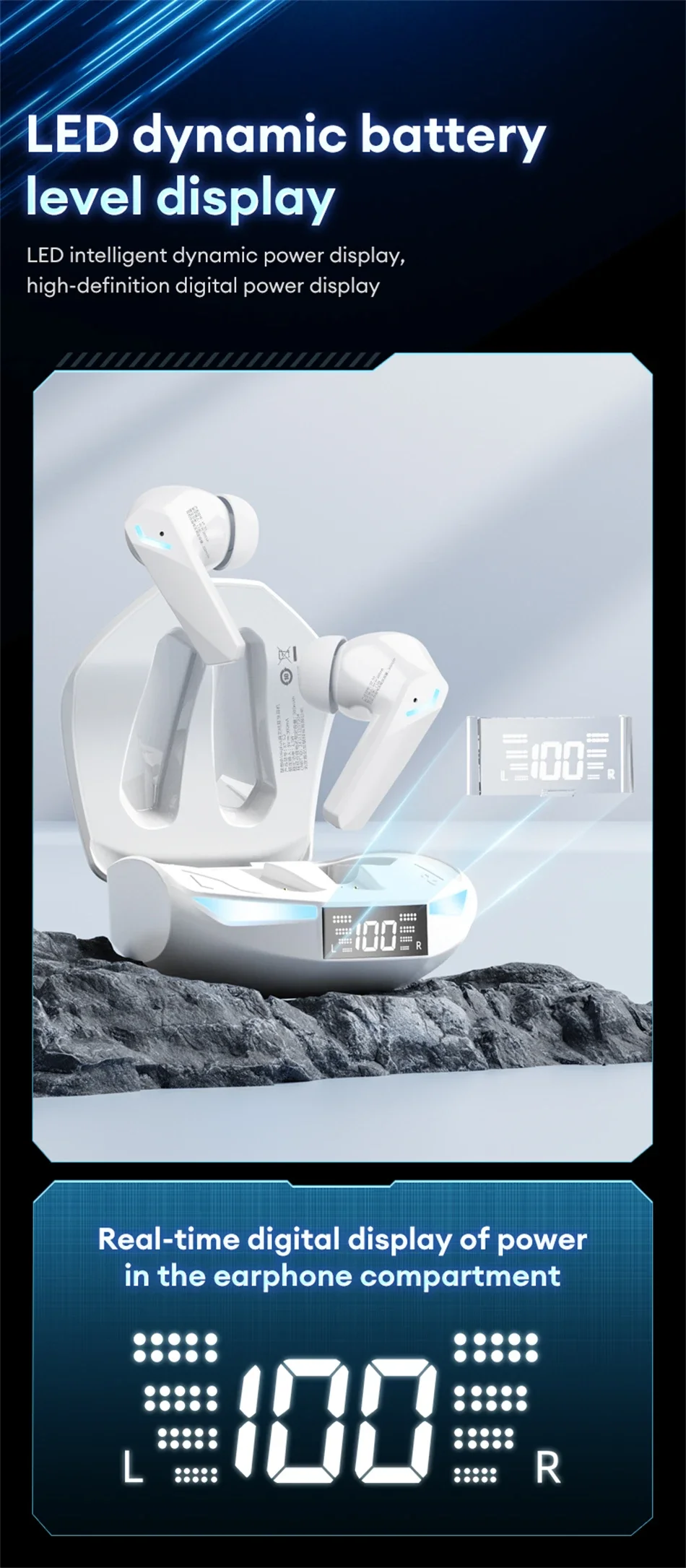 Auriculares para Juegos Lenovo XT53 con Pantalla LED Digital, Auriculares Deportivos Inal&aacute;mbricos, Llamadas HD, Baja Latencia, Resistentes al Agua, GM2 Pro Actualizados
