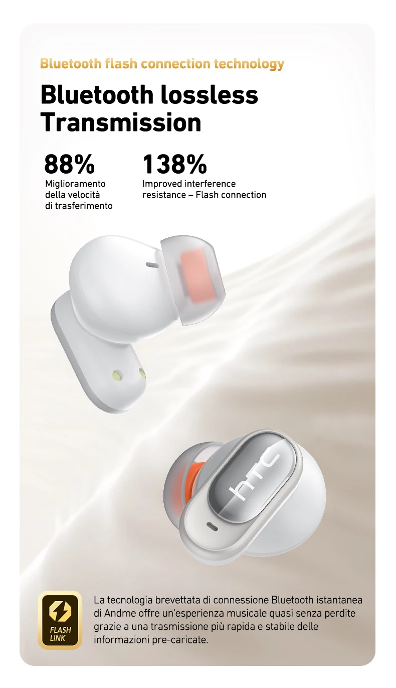 Auriculares Bluetooth 6.0 HTC NE79 TWS con Traductor IA, Auriculares Intrauditivos con Sonido HiFi para Deportes, con Micr&oacute;fono para Llamadas N&iacute;tidas