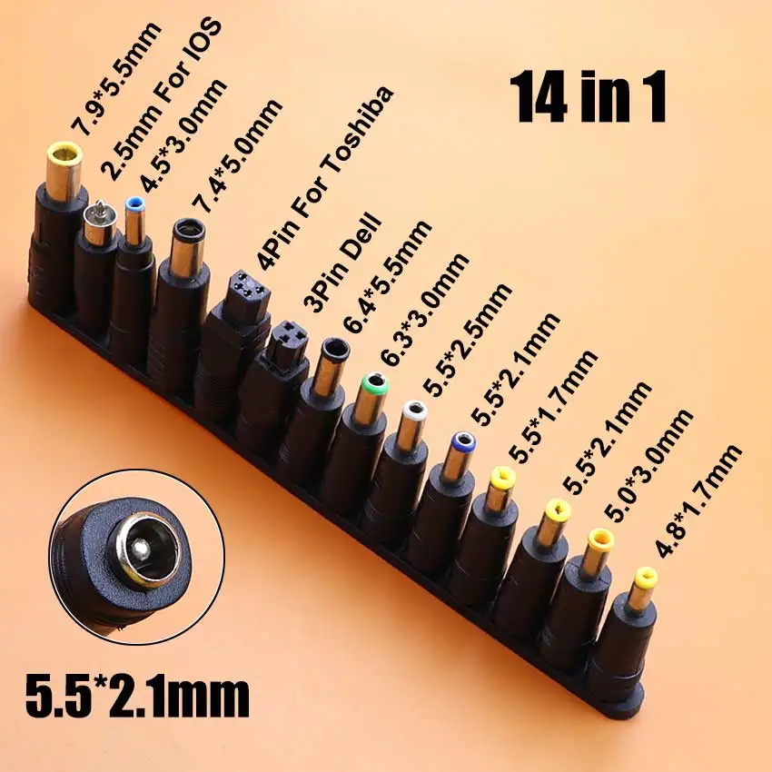 Adaptador de corriente universal de 5.5x2.1mm de hembra a macho para conectores de alimentaci&oacute;n de CA/CC, kit de conectores para la toma de carga de port&aacute;tiles Lenovo.