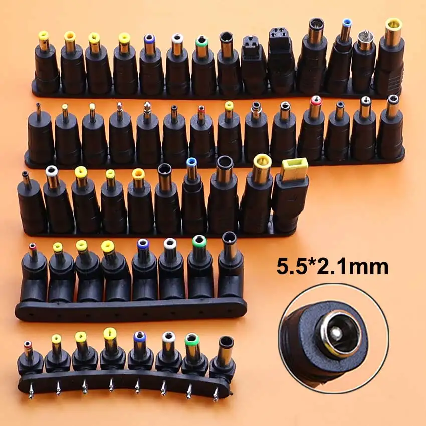 Adaptador de corriente universal de 5.5x2.1mm de hembra a macho para conectores de alimentaci&oacute;n de CA/CC, kit de conectores para la toma de carga de port&aacute;tiles Lenovo.