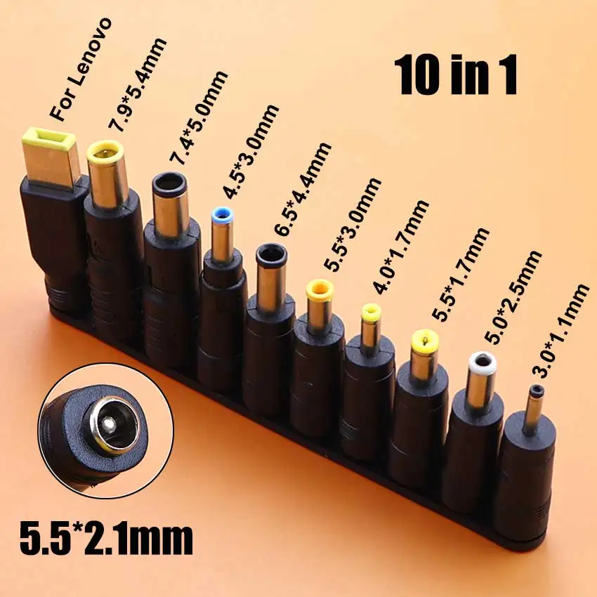 Adaptador de corriente universal de 5.5x2.1mm de hembra a macho para conectores de alimentaci&oacute;n de CA/CC, kit de conectores para la toma de carga de port&aacute;tiles Lenovo.