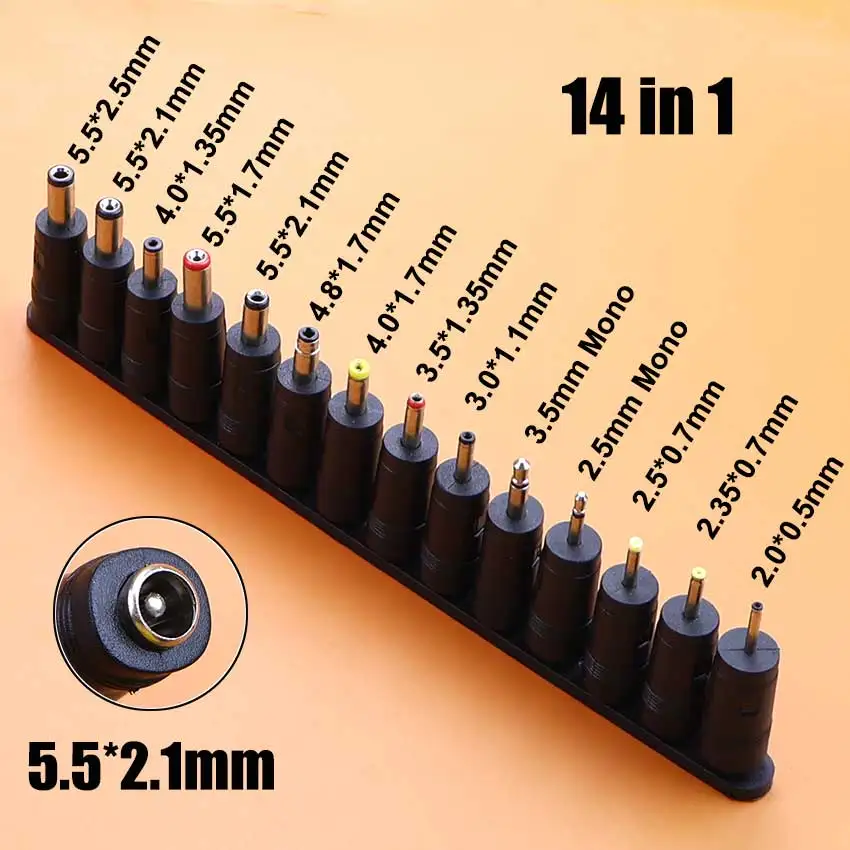 Adaptador de corriente universal de 5.5x2.1mm de hembra a macho para conectores de alimentaci&oacute;n de CA/CC, kit de conectores para la toma de carga de port&aacute;tiles Lenovo.