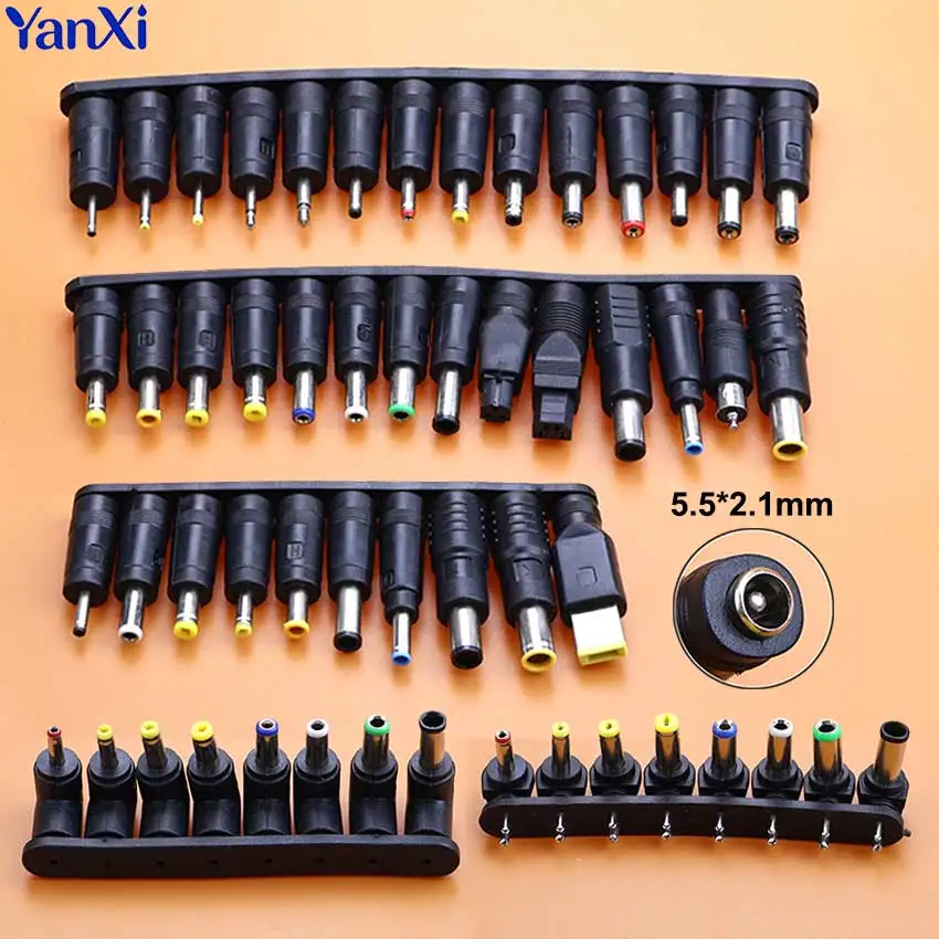 Adaptador de corriente universal de 5.5x2.1mm de hembra a macho para conectores de alimentaci&oacute;n de CA/CC, kit de conectores para la toma de carga de port&aacute;tiles Lenovo.